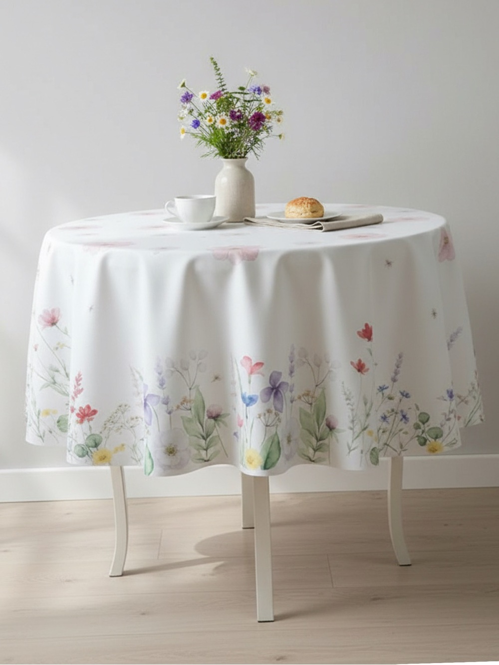 Round Floral Tablecloth • NWT• 62” Round
